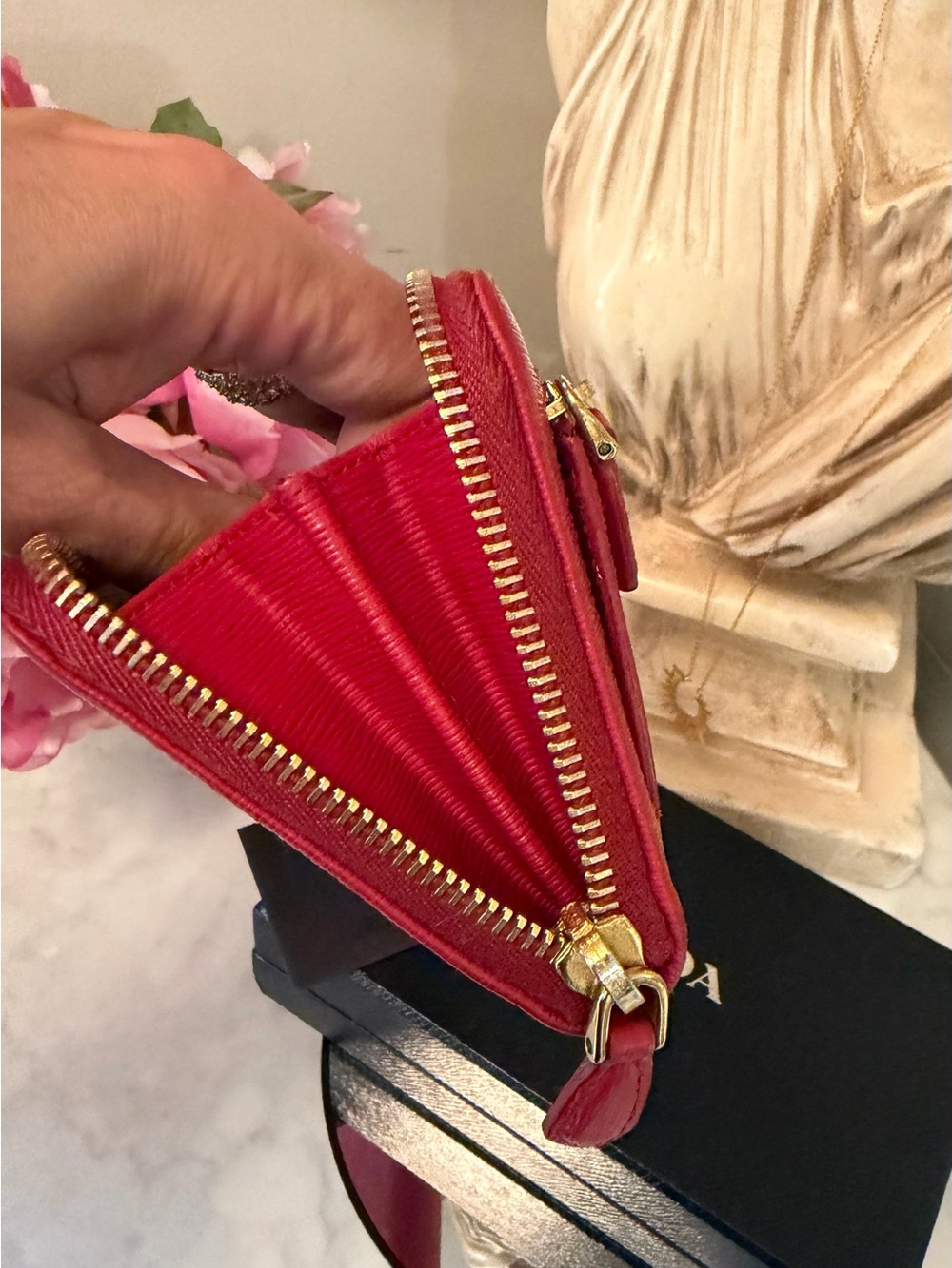 Prada Epi leather Red Textured Zip-Around Wallet with Gold Logo - Picture 12 of 17